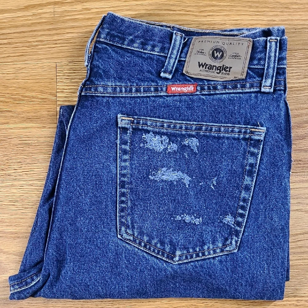 WRANGLER VINTAGE PREMIUM MENS STRAIGHT DISTRESSED LIKE NEWDENIM BLUE JEANS 36x31